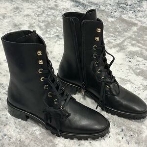 STUART WEITZMAN Laine Black Combat Boot with Gold Eyelets, Size 5 WORN ONCE